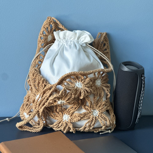 Sac fleurs au crochet beige butterum