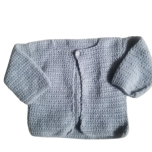 Cardigan crocheté en laine grise : 18 mois
