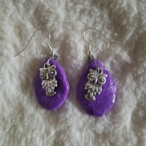 Boucles d'oreilles violet hibou