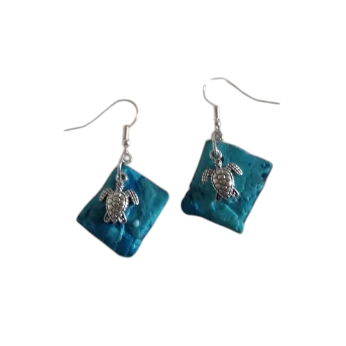 Boucles d'oreilles bleues tortue