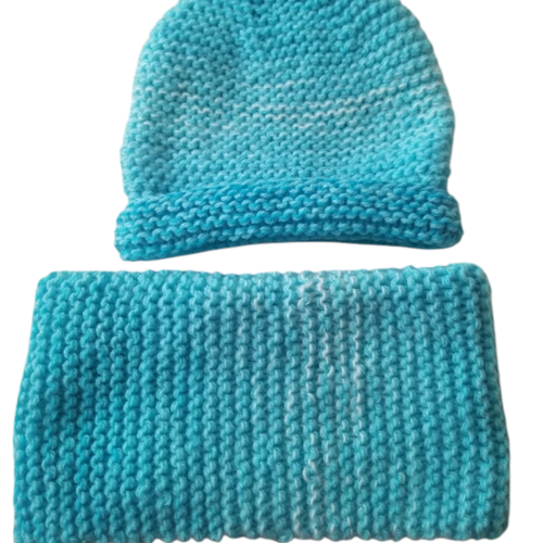 Ensemble bonnet et snood, tour de cou adulte nuance de bleu