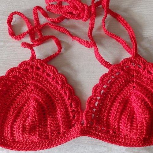 Bikini au crochet, coton rouge 