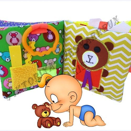 Livre tissu sensoriel bébé 0-18 mois, livre d'eveil, tactile, cadeau naissance, coffret naissance