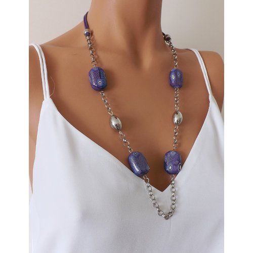 Collier violet nuancé de bleu perles faites à la main