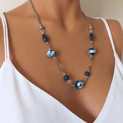 Collier femme bleu en perles artisanales