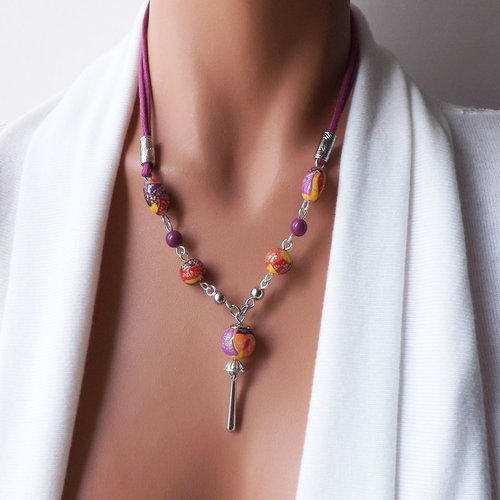 Collier fantaisie coloré original en perles faites à la main