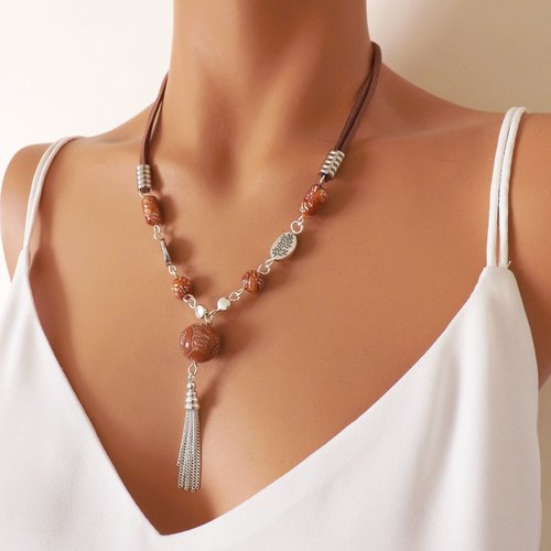 Collier chic et élégant marron pour femme