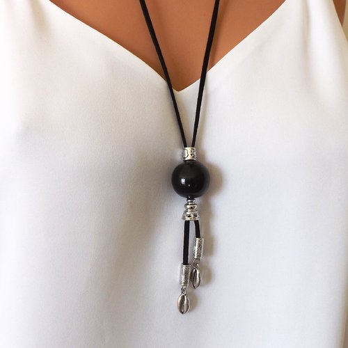 Bijou élégant et moderne pour femme, collier sautoir noir