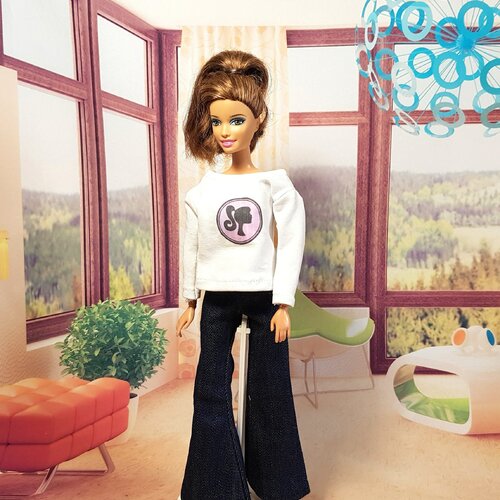 Ensemble pantalon , tee-shirt vêtement pour poupée barbie , barbie fashionnitas