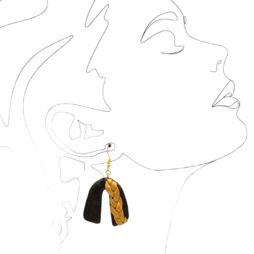 Boucles d'oreilles émaillées noires et dorées