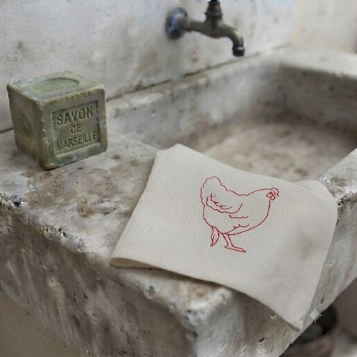 Torchon de cuisine brodé poule
