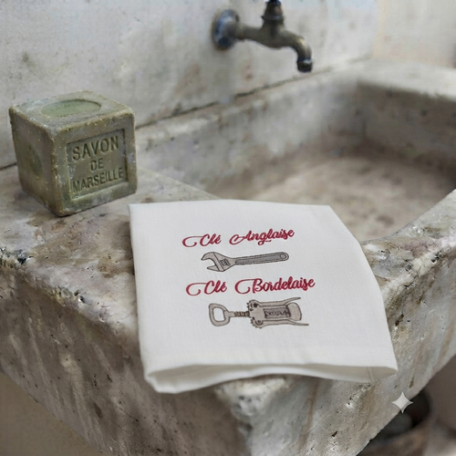 Torchon de cuisine brodé clé anglaise