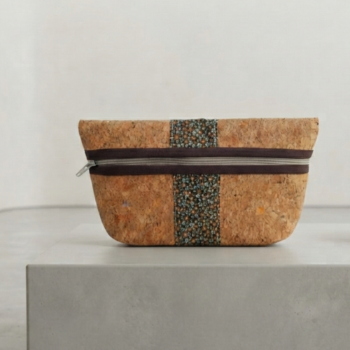Trousse zippée en liège et tissu fleuri