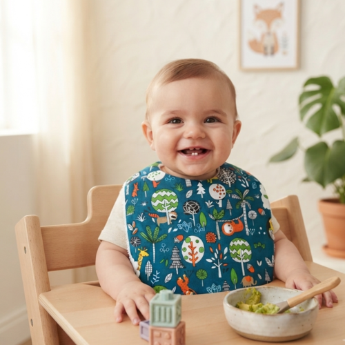 Bavoir bébé naissance coton oeko-tex motif animaux de la forêt
