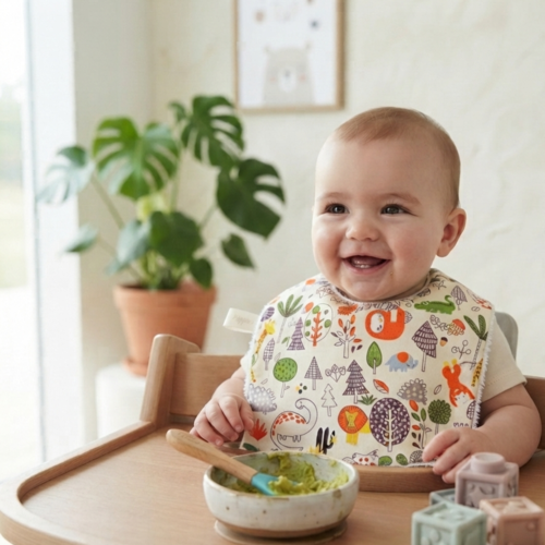 Bavoir bébé naissance coton oeko-tex motif animaux de la forêt