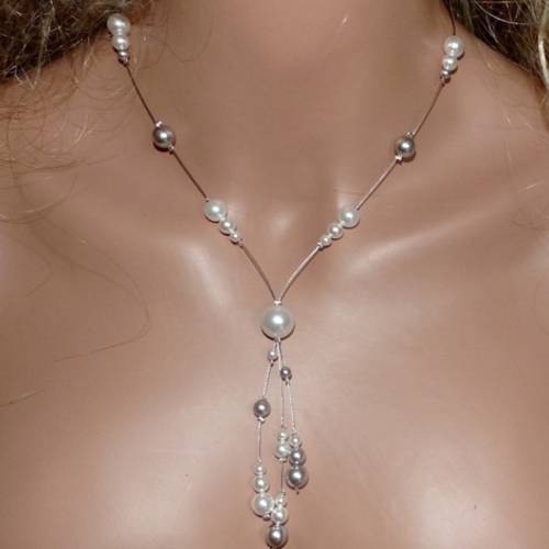 COLLIER DE MARIÉE vintage en argent massif délicat perles 15