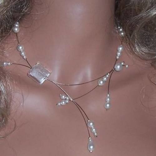 bijou color - Promos Collier perle strass noir et fil de nylon