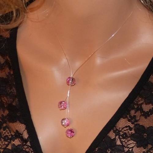 Collier fantaisie , collier pour mariage, cérémonies, sorties, perles rose/mauve/violet , collier pas cher 