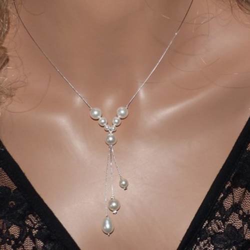 Collier mariage, bijou mariée, original , collier fantaisie, perles, tour de cou blanc , baptême, communion , collier 