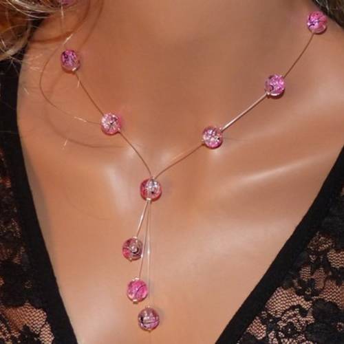 Collier Perles et fil coloré rose
