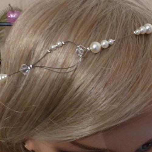 Bijou cheveux, serre tête, headband, perles nacrées sur fil câblé, bijou mariage, bijou mariée pas 