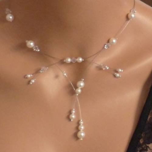 Collier mariage, collier blanc cristal ,  collier cérémonie, soirée, collier pas cher 