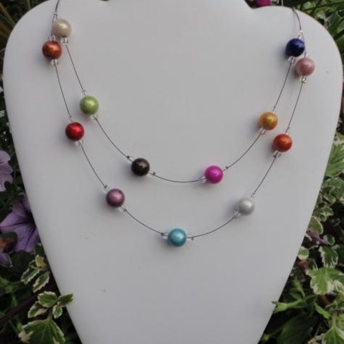 Collier fantaisie - perles multicolores - bijou petit prix - bijou soirée, été, printemps, cérémonies