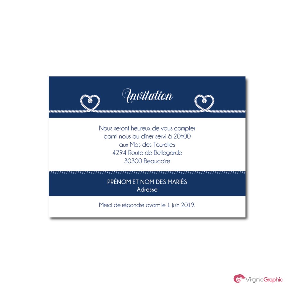 Carte Invitation Mariage Bleu Marine Format A6 Theme Marin Pdf Pret A Imprimer Un Grand Marche