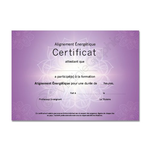 Certificat alignement énergétique violet, pdf à imprimer