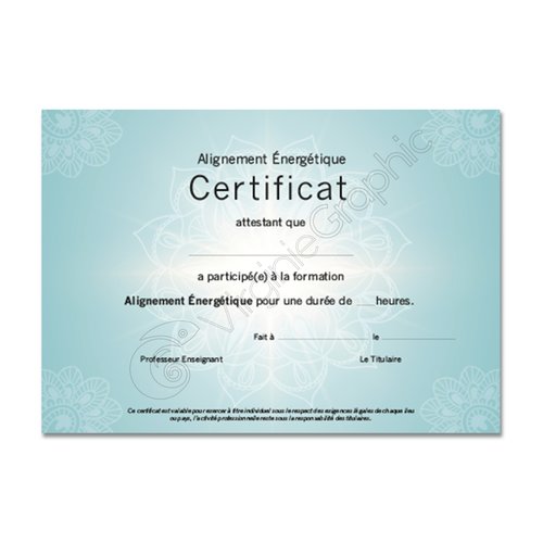 Certificat alignement énergétique bleu, pdf à imprimer