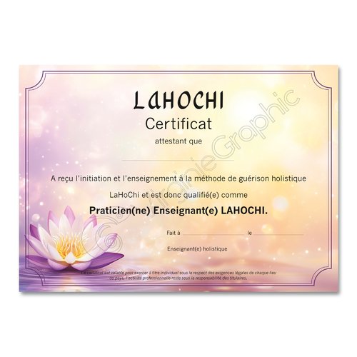 Certificat lahochi violet et jaune pour stagiaires en soin énergétique pdf à imprimer