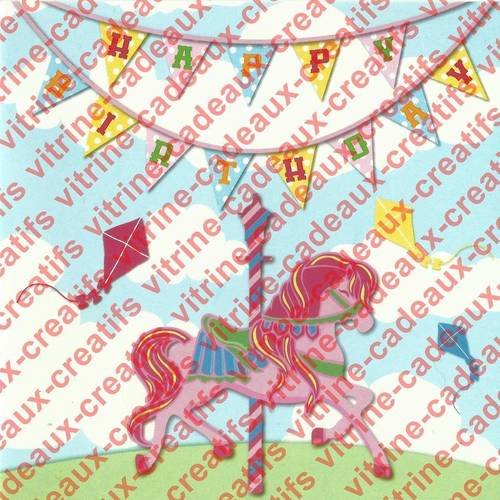 Carte anniversaire "happy birthday" thème cheval de bois 