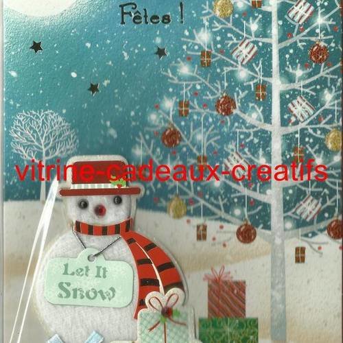 Spécial noël carte 3d "joyeux fêtes" bonhomme de neige 