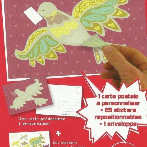 Kit pour création de carte avec stickers colombe 