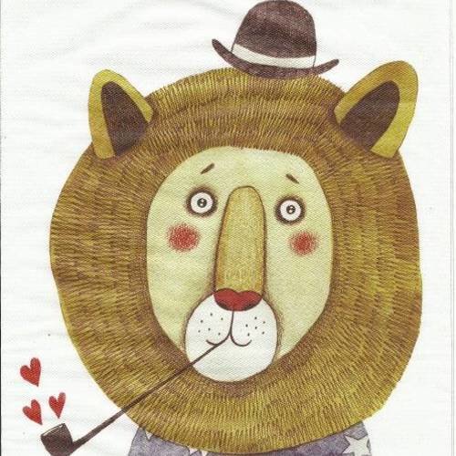 Toile dessin de lion avec chapeau et pipe 