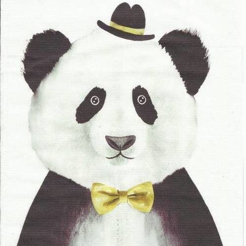 Toile dessin de panda avec chapeau et noeud papillon 