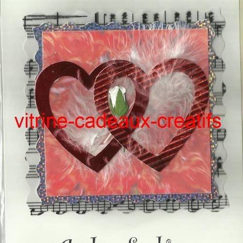 Carte 3d saint valentin couleur rouge, blanc, argentée 