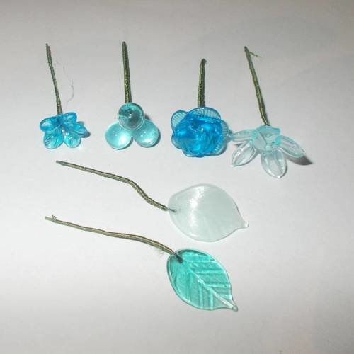 Kit créatif bijou fleurs en verre tons bleus verts n°2 