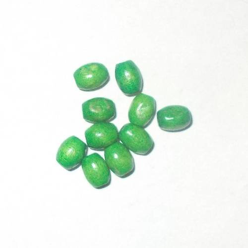 Perles en bois ovale couleur verte lot de 10 