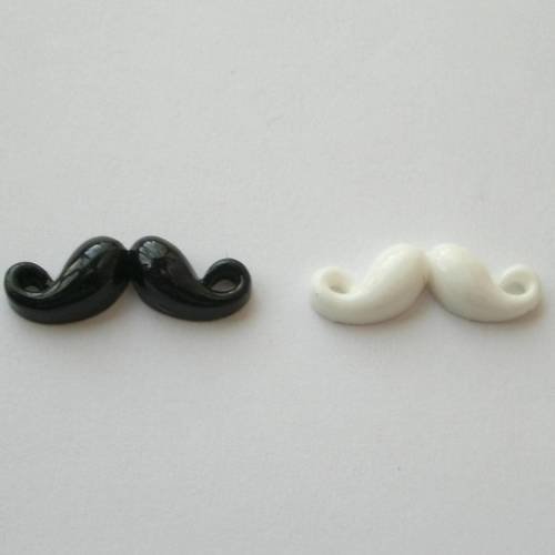 Cabochons moustache couleurs blanche et noire lot de 2