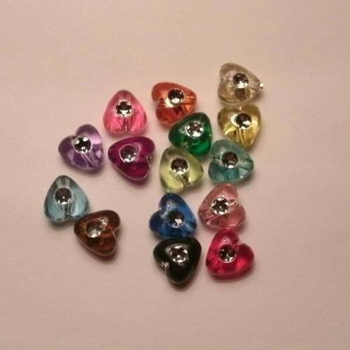 Perles acryliques coeur couleurs mixtes lot de 15