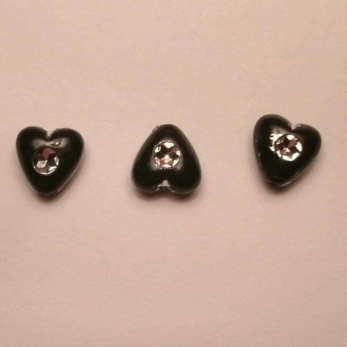 Perles acryliques coeur noires lot de 3