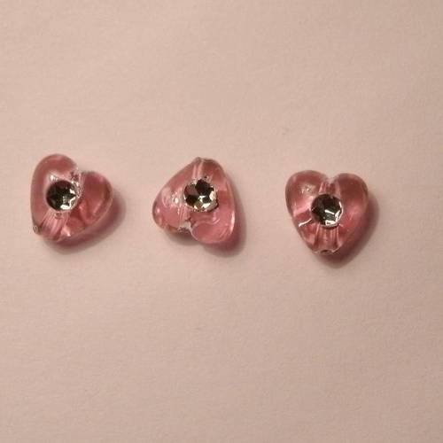 Perles acryliques coeur roses lot de 3