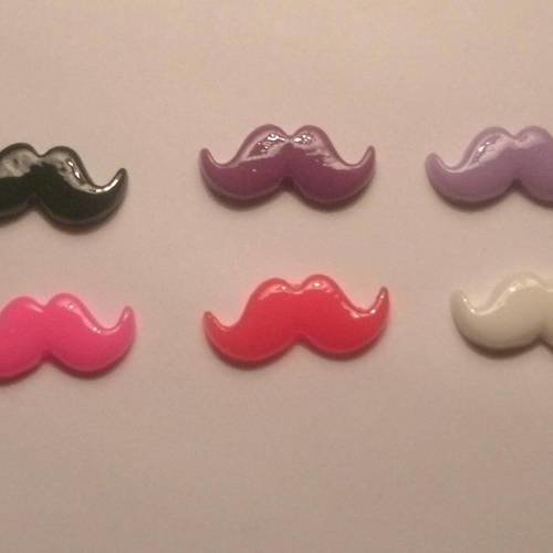Cabochons moustache couleurs mixtes lot de 6