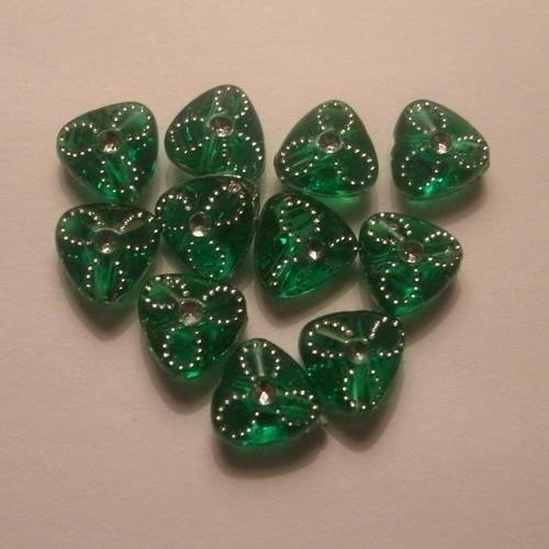 Perles acryliques triangle vertes lot de 10