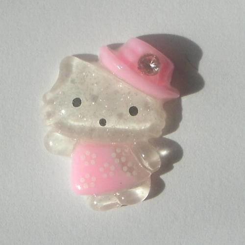 Cabochon petit chat chapeau rose 