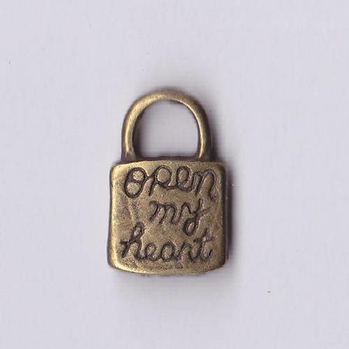 Breloque cadenas couleur bronze "open my heart" 