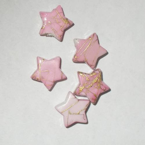 Perles étoile couleur rose et dorée lot de 5