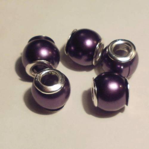 Perles acryliques couleur mauve argentée lot de 5