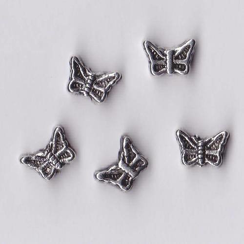Perles papillons de couleur argentée lot de 5